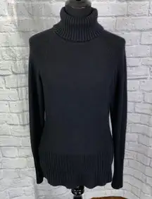 women L cotton blend pullover turtleneck Longsleeve black sweater