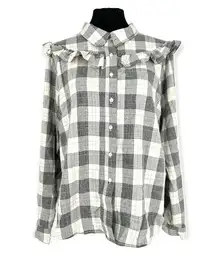Missguided | Size 12 | Buffalo Check Plaid Button Down Shirt with Ruffled Bib