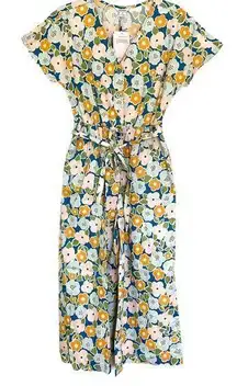 Monki Asos Blue Orange Retro Floral Short Sleeve Playsuit Jumpsuit Size XS