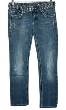 Miss Me Straight Bling Belt Rhinestone Studded Distressed Jeans Size 29