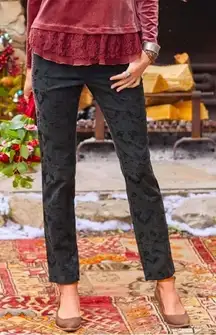 Sundance Floral Embroidered Jacquard Straight Leg  Black Pants Size 4