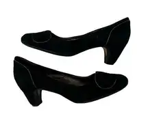 Sam Edelman Black Gold Trim Bow Faux Suede Pumps Heels