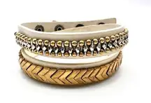 Stella & Dot Gilded Path Double Wrap Bracelet White & Gold Gunmetal Rocker chic