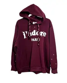 Lili Sport Womens Sz 2X J’adore Paris Purple Pullover Hoodie Sweater Pearls