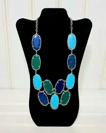 Rare Kendra Scott Drea Necklace Gold Chain Turquoise Blue & Green Stone Agate
