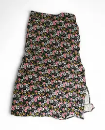 LOFT black floral midi skirt with daisy print | Fall | Slit | Elastic Waist xs