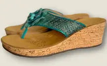Clarks Teal Wedge Sandals with Cork Sole