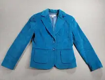 Petite Sophisticate  Womens Blazer 2 Blue Velour Jacket Cropped Stretch Pockets