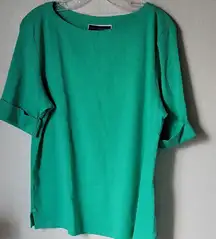 Karen Scott Green Boxy Short Sleeve Tee 100% Cotton Size PXL