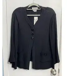 Toula Cardigan Sweater Size 6 Wool Blend Ribbed Knit Black Quiet Luxury NWT