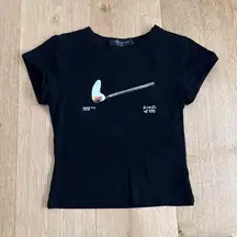 White Fox Baby Tee Running On Flames Size XS Black