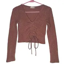 Altar’d State Small Light Pink Ruched Front Sweater Long Sleeve Bohemian Top Y2K