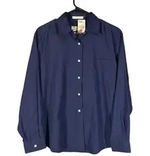 Orvis Navy Blue Collared Cotton Blend Long Sleeve Button Down Shirt Women Sz 14