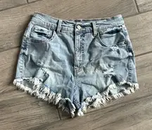Wallflower Light Blue Frayed Jean Shorts