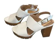 Crown Vintage Womens Leather Wooden Block Heel Platform Sandals‎ White Size 7