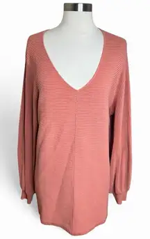 Belle by Kim Gravel Ribbed Sweater Womens Large Pink Bubble Sleeve Slouchy