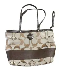 Coach Signature Monogrammed C Canvas Purse Travel Tote Bag Zip Closure