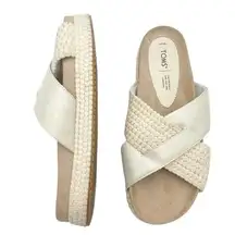 TOMS Paloma Slides Iridescent Silver Cream Rope Platform Sandals Women’s Size 10