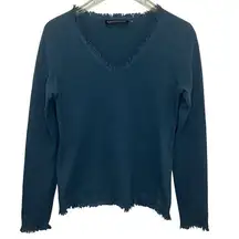 Magaschoni Petites 100% Cashmere Sweater V-Neck Pullover Long Sleeve Top Blue PS