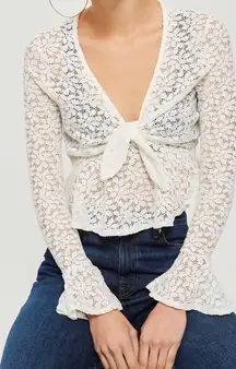 Topshop front tie V neck lace top