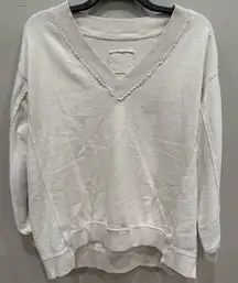 aerie Oversized Cream V-Neck Textured Sweatshirt Sweater