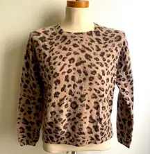 Magaschoni Cashmere Crew Neck Crop Sweater Leopard Animal Print XL Large