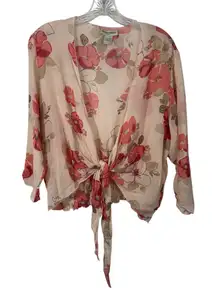 Banana Republic Vintage Y2K 100% Silk Floral Pink Tie Bottom Open Front Top L