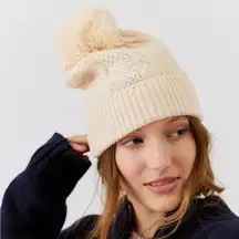 Urban Outfitters  Demi Cable Knit Pom Beanie NWT - White