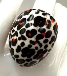 Black and orange leopard cocktail ring