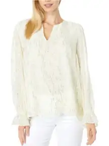 Lilly‎ Pulitzer ELLAREY Coconut Fish Clip Silk Tunic Blouse Ruffle Sleeve Size S