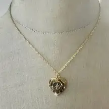 Vintage Rotary International Heart Pendant Necklace Gold Tone Blue Enamel