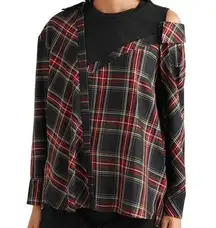 Maje Layered Plaid Twill And Stretch-cotton Jersey Top In Checked Red Black 1 S