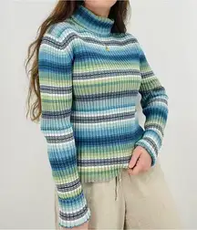 vintage ocean blues chunky knit turtleneck sweater retro size L