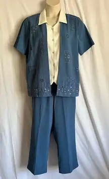 Alfred Dunner Navy Blue Textured 2 Piece Pantsuit