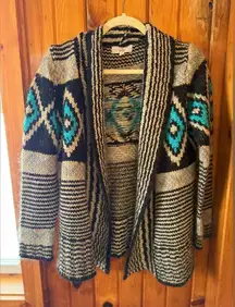 Pink‎ Republic Bohemian tribal open cardigan style sweater.
