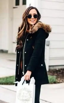 J Crew Plus Chateau Parka black Stadium Cloth Nello Gori wool blend coat size 22