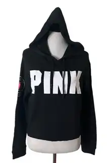 Victoria's Secret PINK Pullover‎ Black Hoodie Size S Long Sleeve Spellout Logo