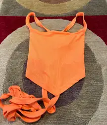 Like-New  Y2K Orange Ribbed Hankercheif Open Back Tie Crop Tank Top Small
