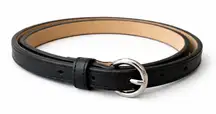 Brooks Brothers Black Leather Skinny Belt Silver Buckle Women’s Large Career