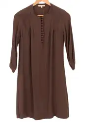 Sandro Paris Brown Shift Dress Minimalist Quiet‎ Luxury Lagenlook Size 1 / Small