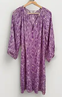 Tucker Size S Purple Cream Patterned Midi Dress Bohemian 3/4 Sleeve Button Front