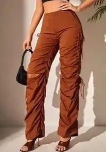 Rust Ruched Side Knee Cut Out Cargo Pants