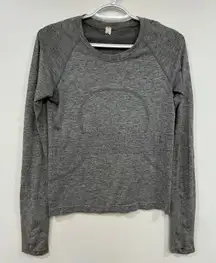 Lululemon Womens Cropped Swiftly Top 6 Athletic Long Sleeve Solid Gray Logo