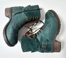Taos Crave Boots Teal Leather Lace Up Combat Moto Size 6 6.5 EU 37