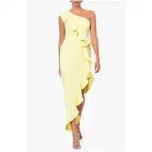 BETSY & ADAM Ruffle One-Shoulder Cocktail Dress in Lemon Size US 12