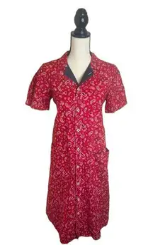 Uqnatu Red Midi Short Sleeve Paisley Red & Denim Dress Size Medium