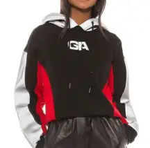 I.AM.GIA Sabrina Logo Cropped Hoodie Reflective Silver Red Black Oversized sz L