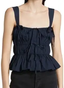 MOON RIVER WOMENS TIE DETAIL PEPLUM TOP BLOUSE LARGE NEW TAGS STRETCHY BLACK