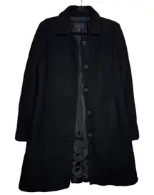Lands' End Wool Blend Button Front Long Sleeve Lined Peacoat Size 10 Black Coat