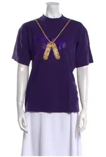 Designer Graphic Tee Purple Skateboard Necklace Print Short Sleeve Women's Top